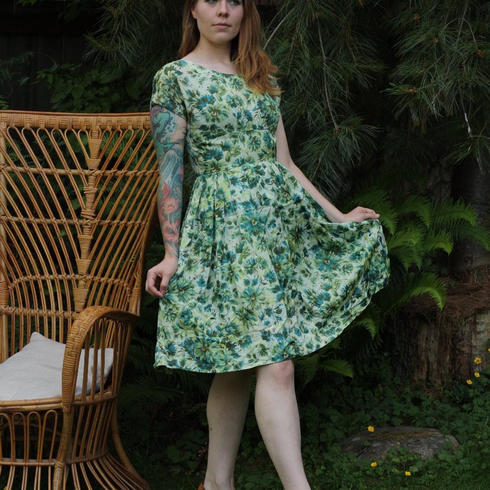 50's Style Floral Cocktail Party Dress Hand Sewn 60's